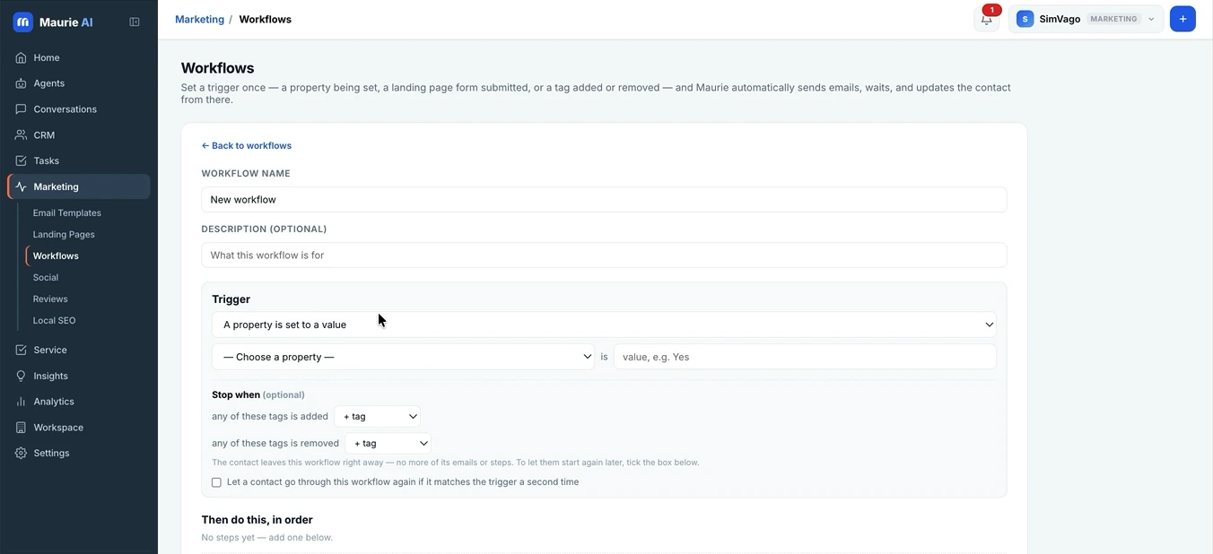 Maurie AI workflows workspace